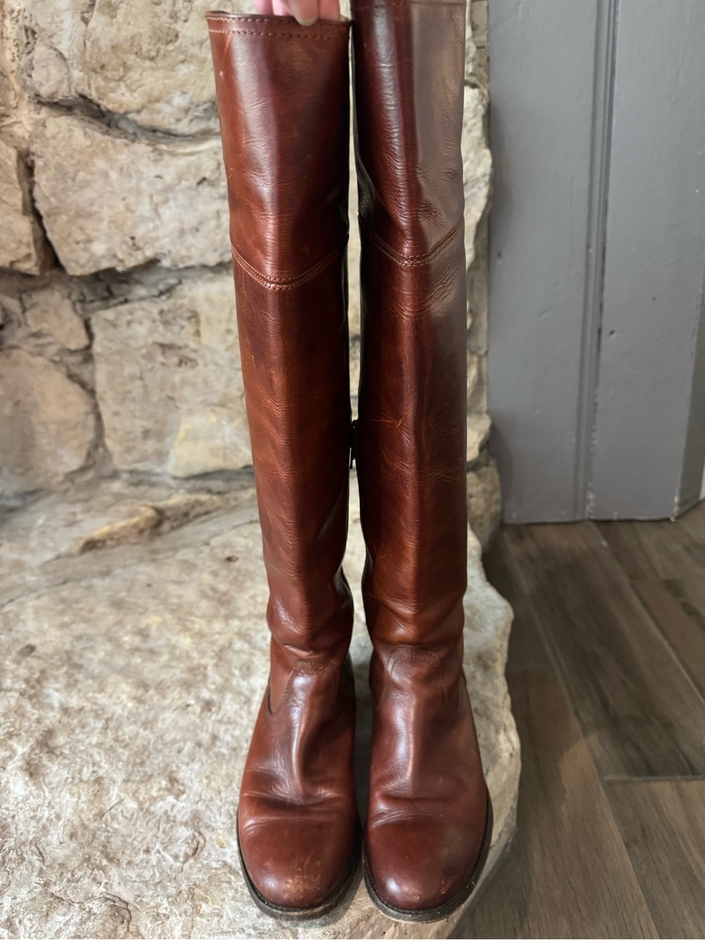 Frye Brown Leather Knee High Tall Boots - Rich Cognac - Picture 2 of 9